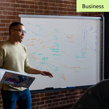 a person with a white board solving complex problem