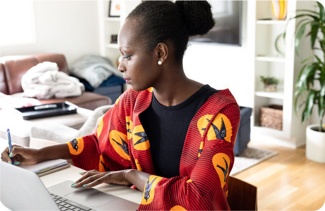 A woman working from her home office.