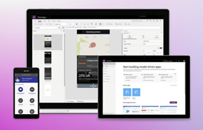 Multiple windows showing power apps and various templates