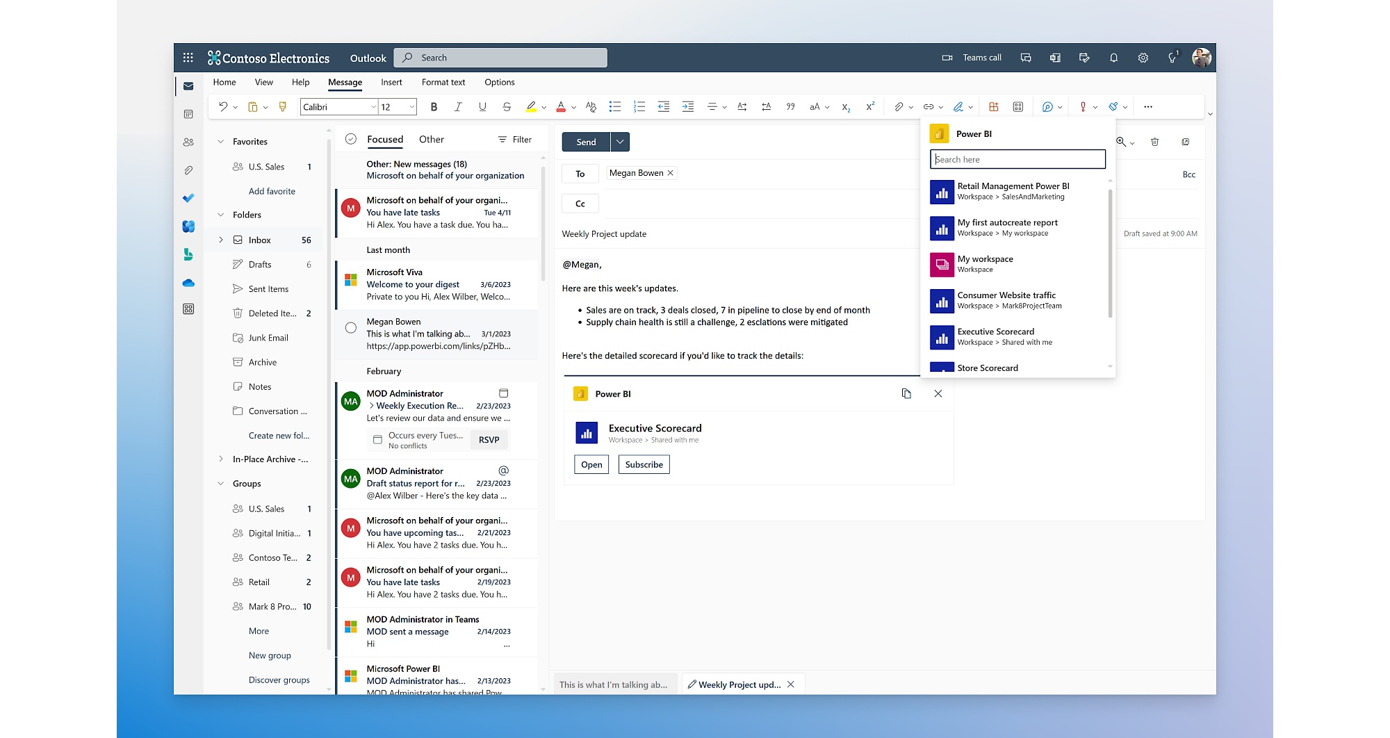 Microsoft Outlook สําหรับอุปกรณ์อิเล็กทรอนิกส์ Contoso