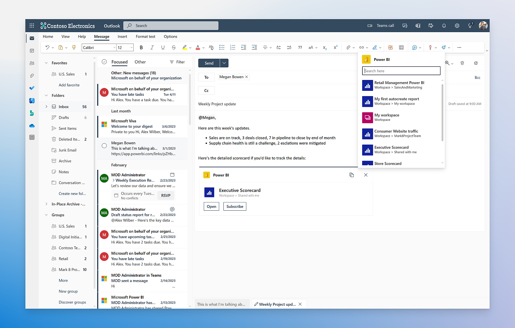 Microsoft Outlook עבור מוצרי אלקטרוניקה של contoso
