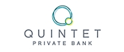 Logo de la banque privée Quintet présentant un graphique stylisé de cercles interconnectés en bleu sarcelle et jaune, 