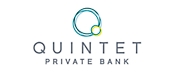 Logo of quintet private bank featuring a stylized graphic of interconnected circles in teal and yellow, 