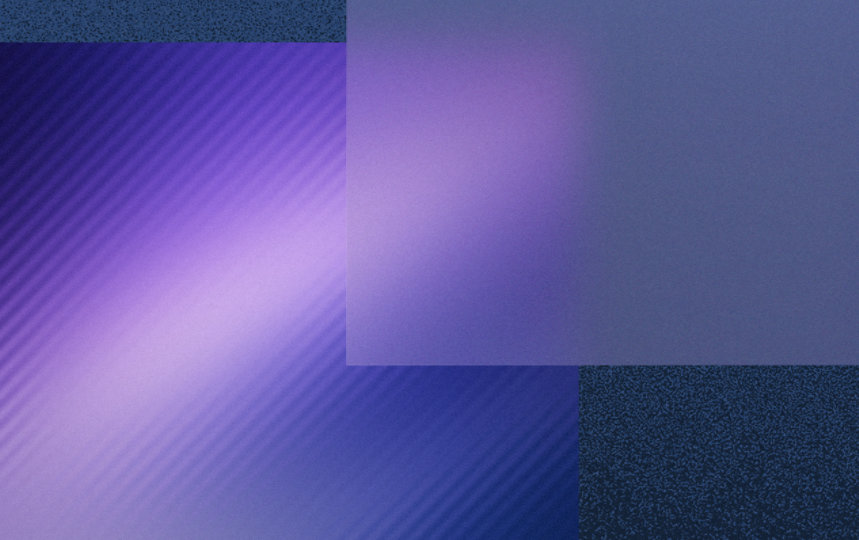 Abstract purple and blue geometric shapes layered across a textured background, representing the evolving and interconnected nature of responsible AI innovation.