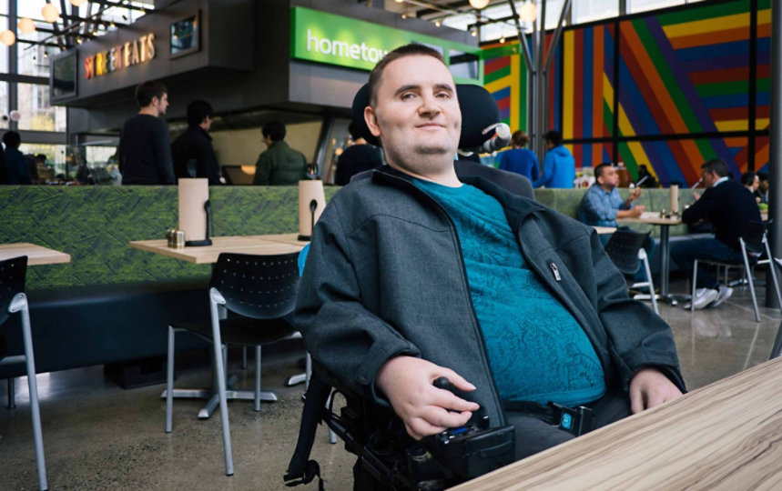 Chris Schlechty sitting at a Microsoft café