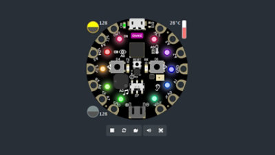 The Circuit Playground Express hardware shown in a simulator.