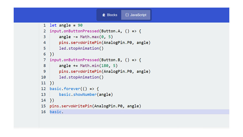 Een voorbeeld van de JavaScript-editor met code en tekst.