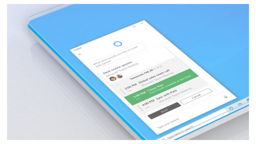  Person using Cortana to schedule a meeting on a Windows device