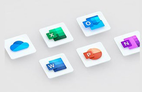 Collection of Microsoft 365 icons, Word, Excel, PowerPoint, Outlook, OneDrive, OneNote