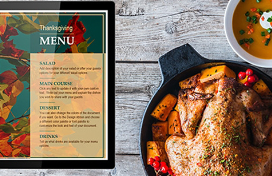 Thanksgiving menu template and food
