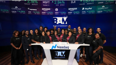Members of Blacks at Microsoft closing the NASDAQ trading day