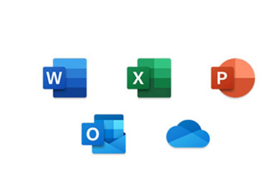 Collection of Microsoft 365 icons, Word, Excel, PowerPoint, Outlook, OneDrive
