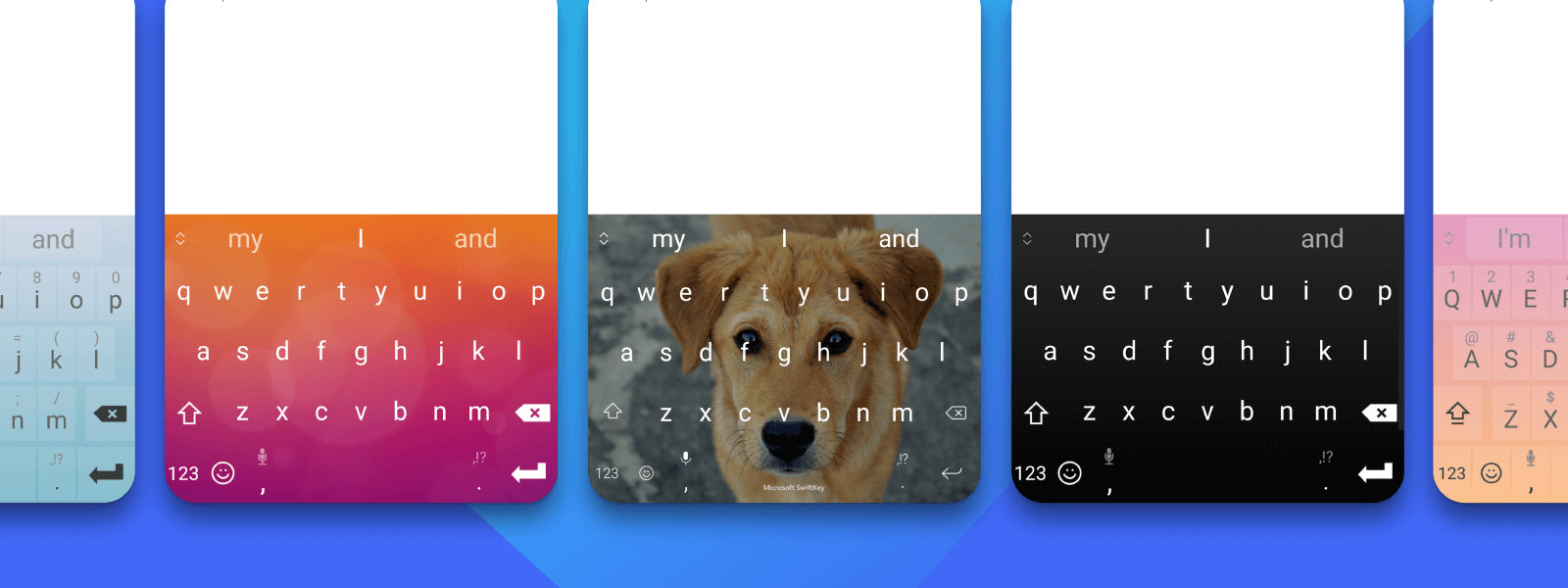 Multiple SwiftKey keyboards side by side, in different styles and colors