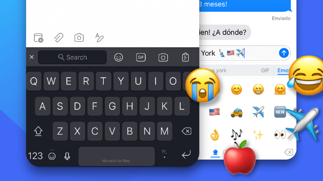 Dispositivo Apple que utiliza emojis SwiftKey, pegatinas y GIF