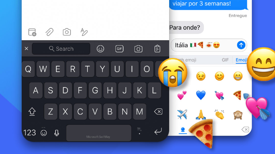 Dispositivo da Apple com teclados SwiftKey de emojis, adesivos e GIFs