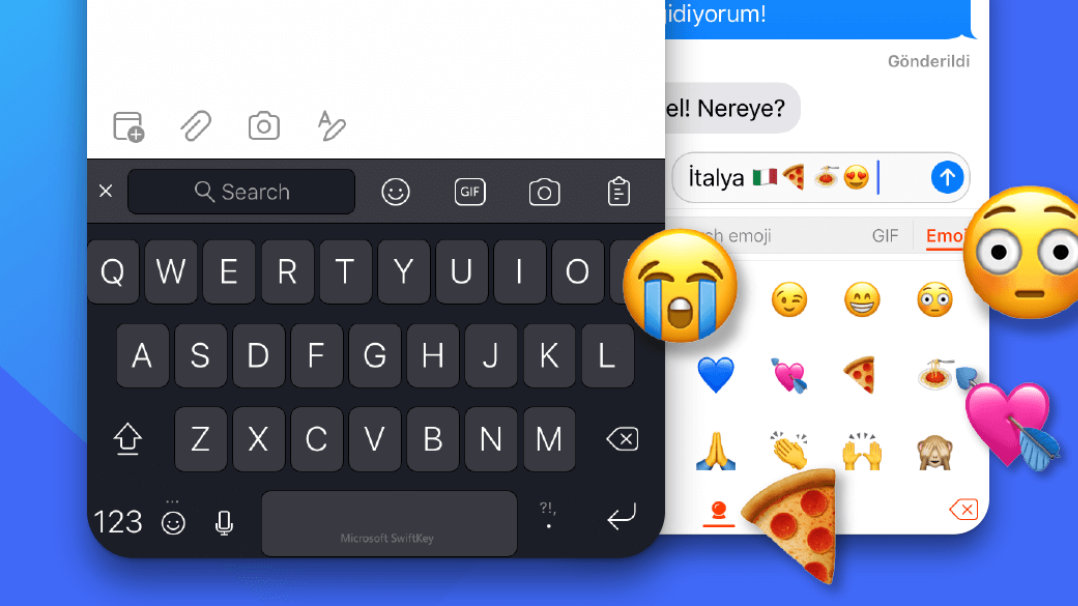 SwiftKey emoji, çıkartmalar ve GIF Klavyeleri kullanan Apple cihazı