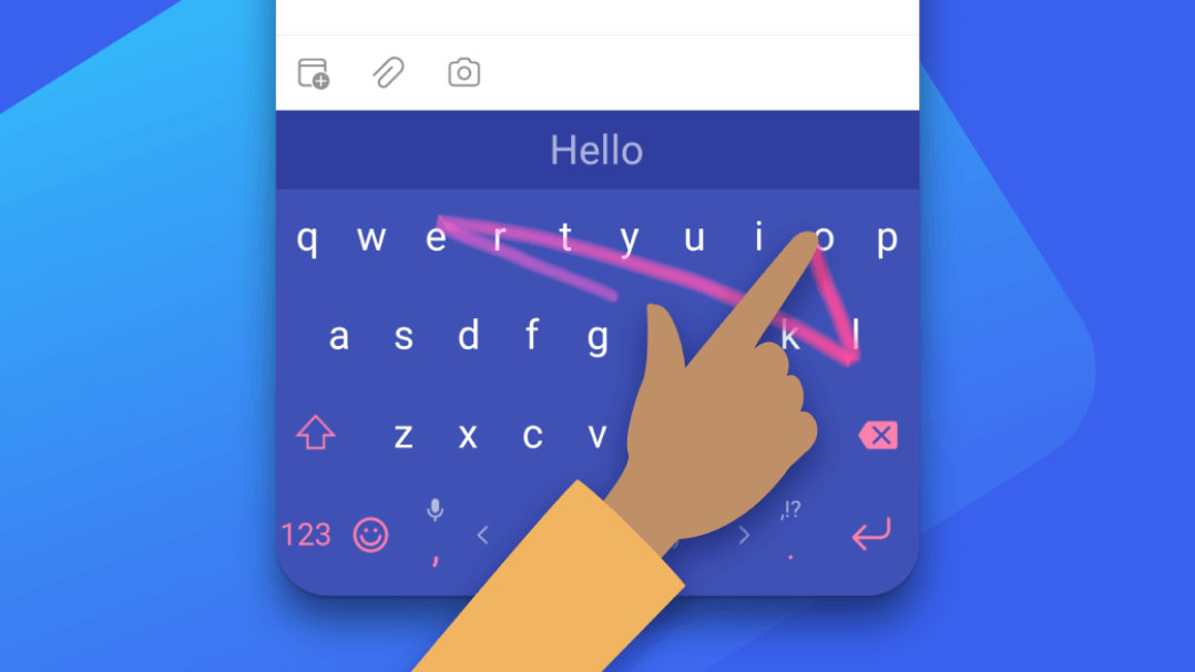A stylized graphic of a hand swiping on a SwiftKey keyboard