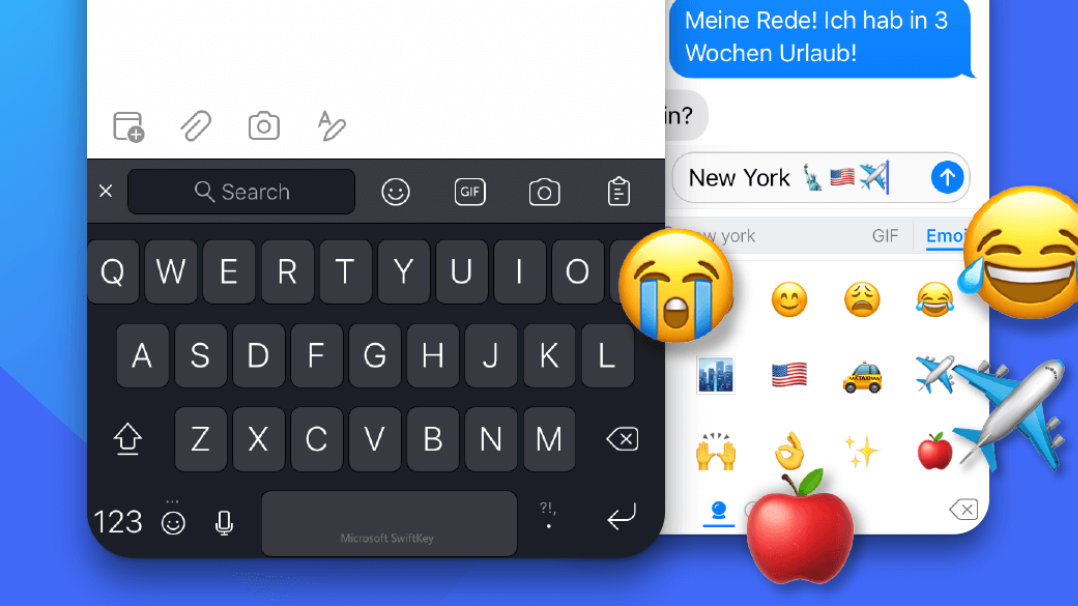 Apple-Gerät mit SwiftKey-Emojis, Aufklebern und GIF-Tastaturen