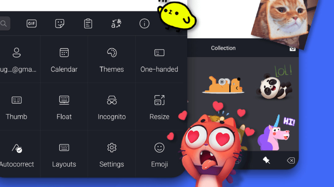 Dispositivo da Android com teclados SwiftKey de emojis, adesivos e GIFs