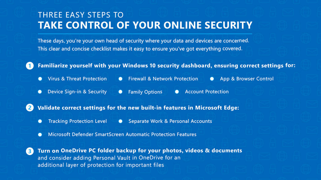 Detailed chart entitled Three easy steps to taking control of your online security