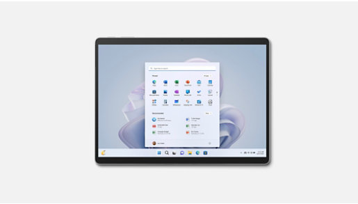 A platinum Surface Pro 9 in tablet mode.