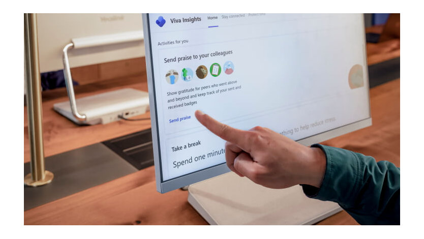 A Microsoft employee uses one of the Microsoft Viva modules: Viva Insights.