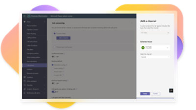 The display showing how to add a voice-enabled channel in Teams.