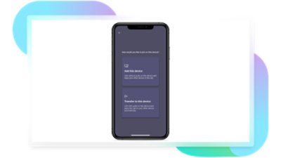 Two options displayed in Teams to either add a new device to a Teams meeting or transfer a Teams meeting to this device.
