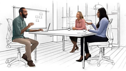 Stylized photo of group of people in a meeting