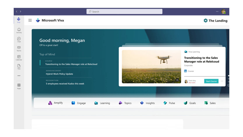 Screenshot of a Microsoft Viva homepage in Microsoft Teams.  