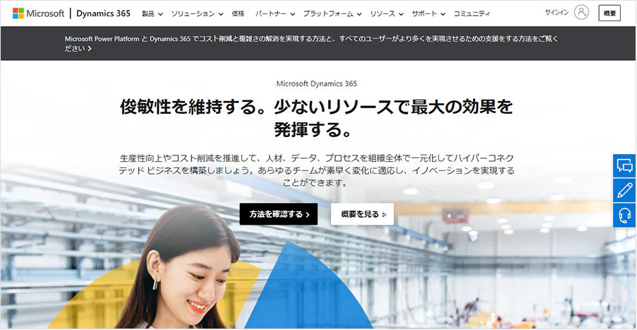 Dynamics 365 Web サイトのスクリーン ショット