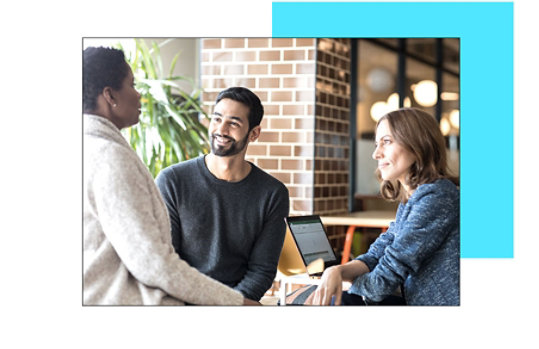 A group of colleagues collaborating in a common area