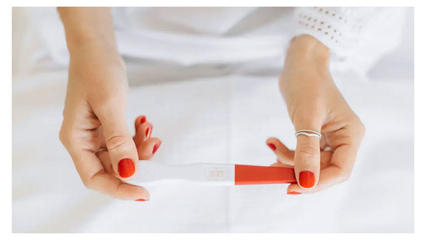 Close-up of a person holding a pregnancy test in their hands