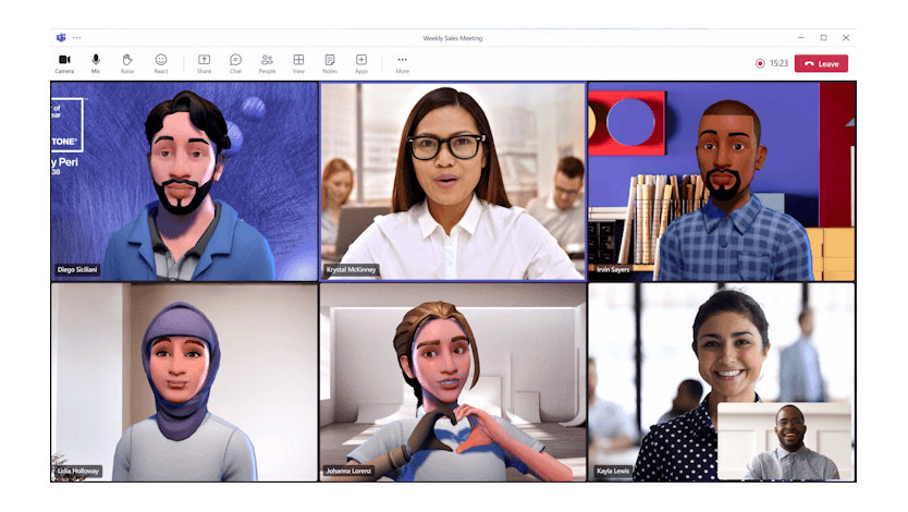 Screenshot of a Microsoft Teams meeting where all six attendees are using avatars to represent themselves in a meeting.