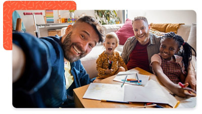 Family of four taking a selfie