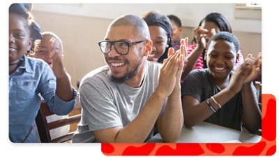 Gathering of smiling children in school setting