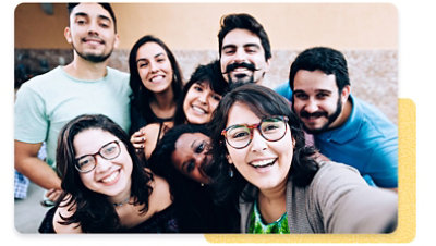 Group of eight taking a selfie