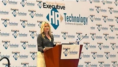 Amy Coleman speaking at the Women In HR Tech Summit at HR Tech 2023