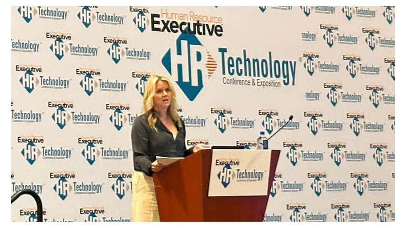 Amy Coleman speaking at the Women In HR Tech Summit at HR Tech 2023