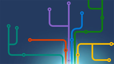 An abstract illustration of different colored lines representing the concept of new pathways.