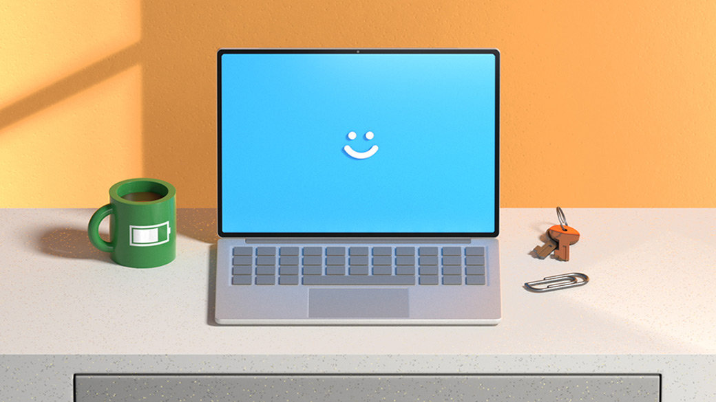 Illustration of a computer with a smile on the screen