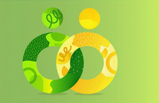 One yellow and one green interlocked rings