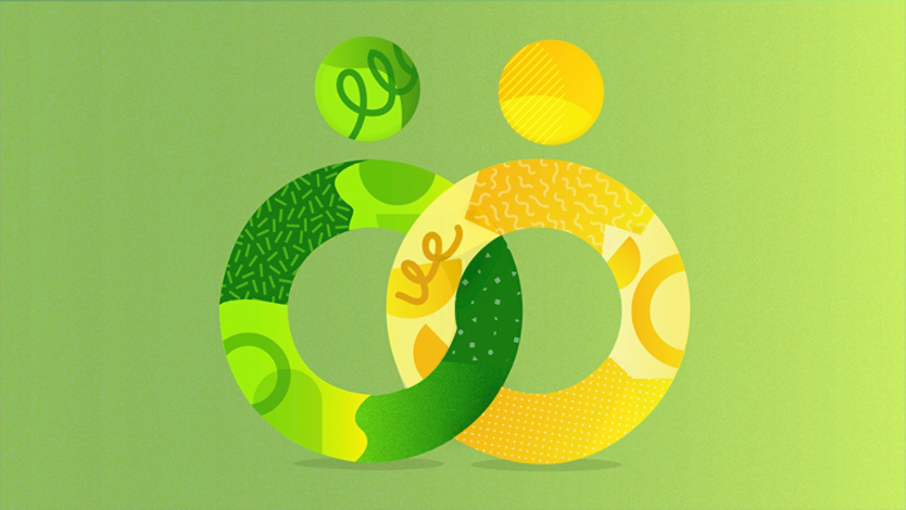 Green and yellow interlinking circles representing people connecting 