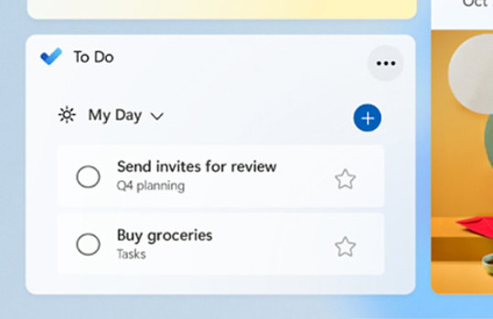 The To Do Widget showing the items for the day