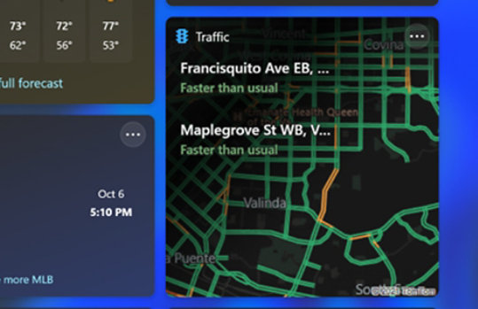 The Traffic Widget showing a specific route