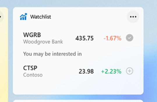 The Watchlist Widget showing certain stocks