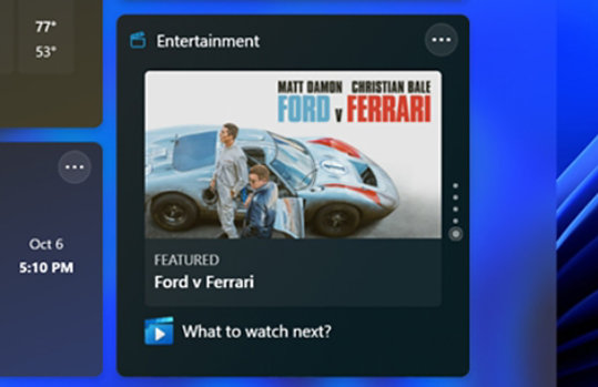 The Entertainment Widget showing a featured movie
