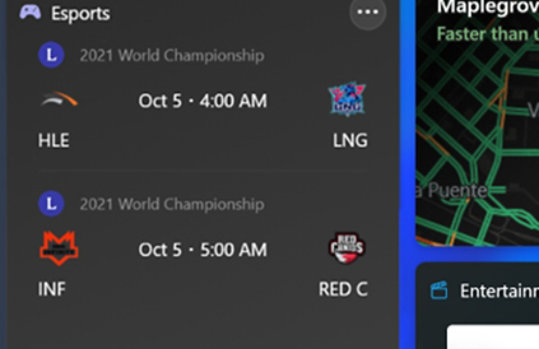 The Esports Widget showing scheduled games