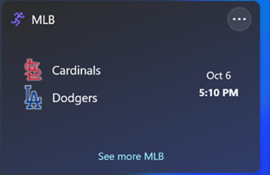 The Sports Widget showing a scheduled MLB game