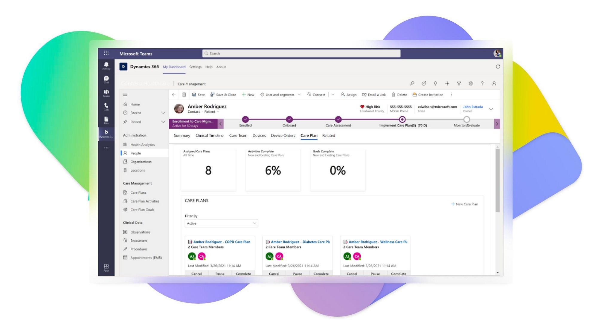 A care profile in Dynamics 365 in Teams.